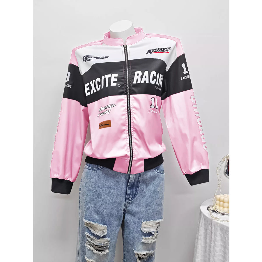Letter Print Zip Up Jacket Apparel and Accessories