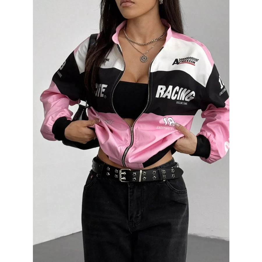 Letter Print Zip Up Jacket Apparel and Accessories