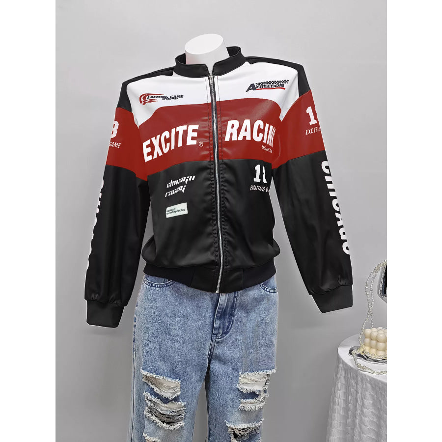 Letter Print Zip Up Jacket Apparel and Accessories