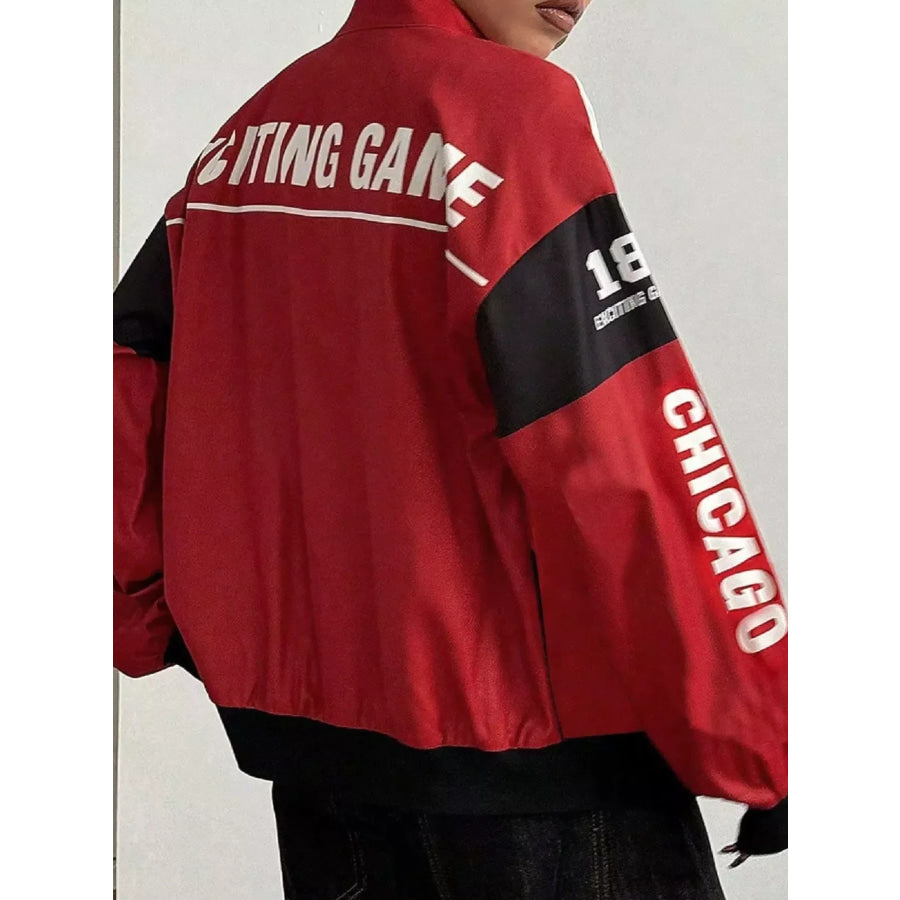 Letter Print Zip Up Jacket Apparel and Accessories