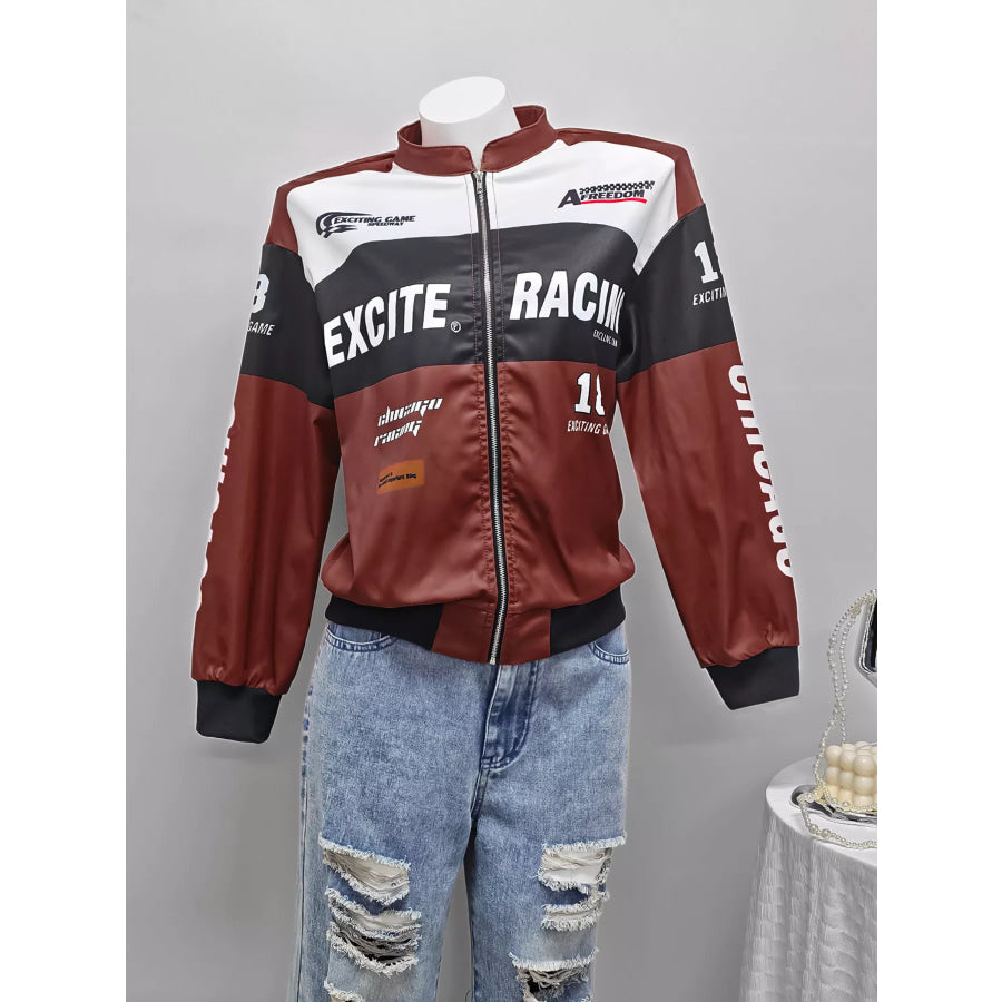 Letter Print Zip Up Jacket Apparel and Accessories