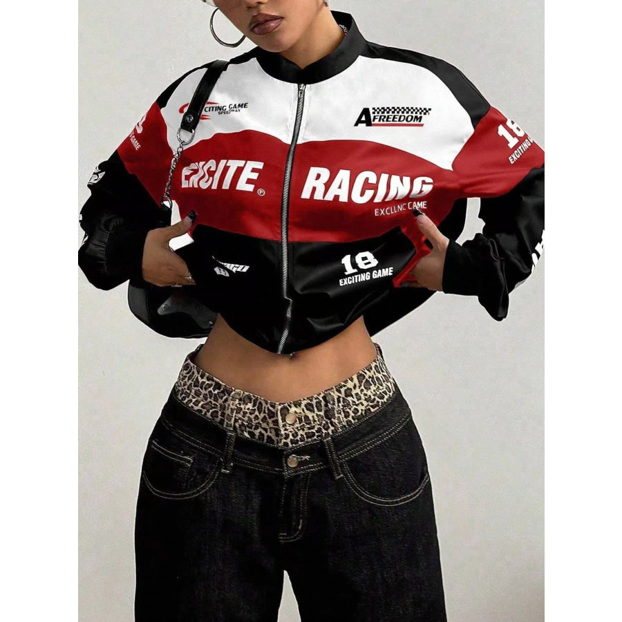 Letter Print Zip Up Jacket Apparel and Accessories