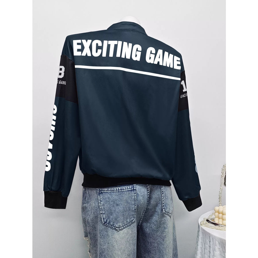 Letter Print Zip Up Jacket Apparel and Accessories