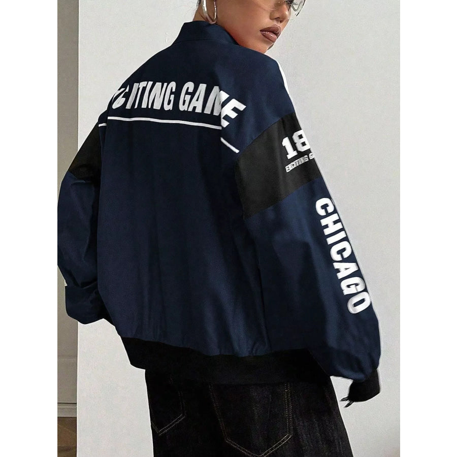 Letter Print Zip Up Jacket Apparel and Accessories