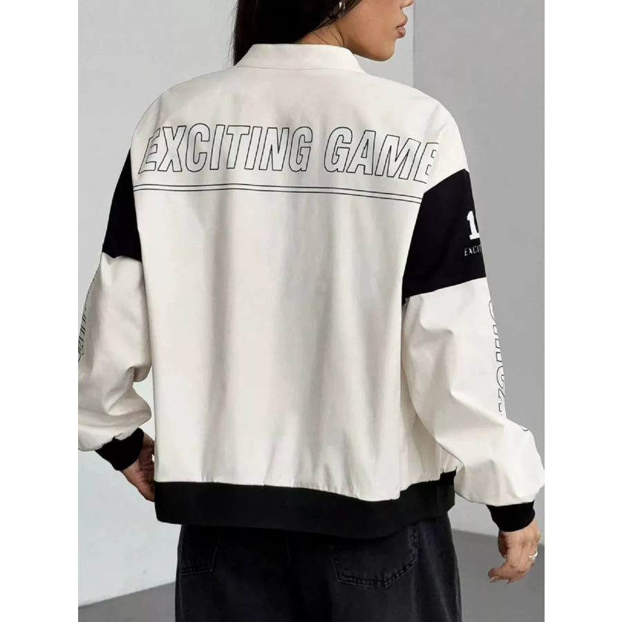 Letter Print Zip Up Jacket Apparel and Accessories