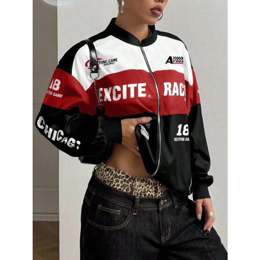 Letter Print Zip Up Jacket Apparel and Accessories