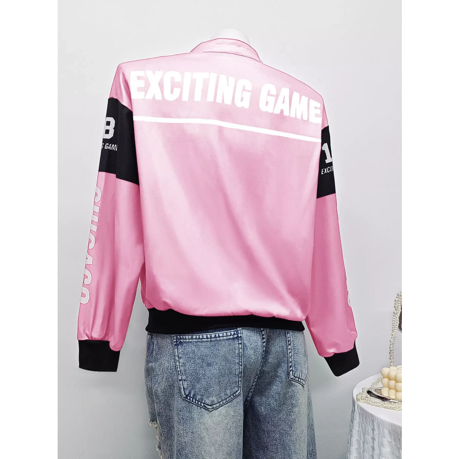 Letter Print Zip Up Jacket Apparel and Accessories