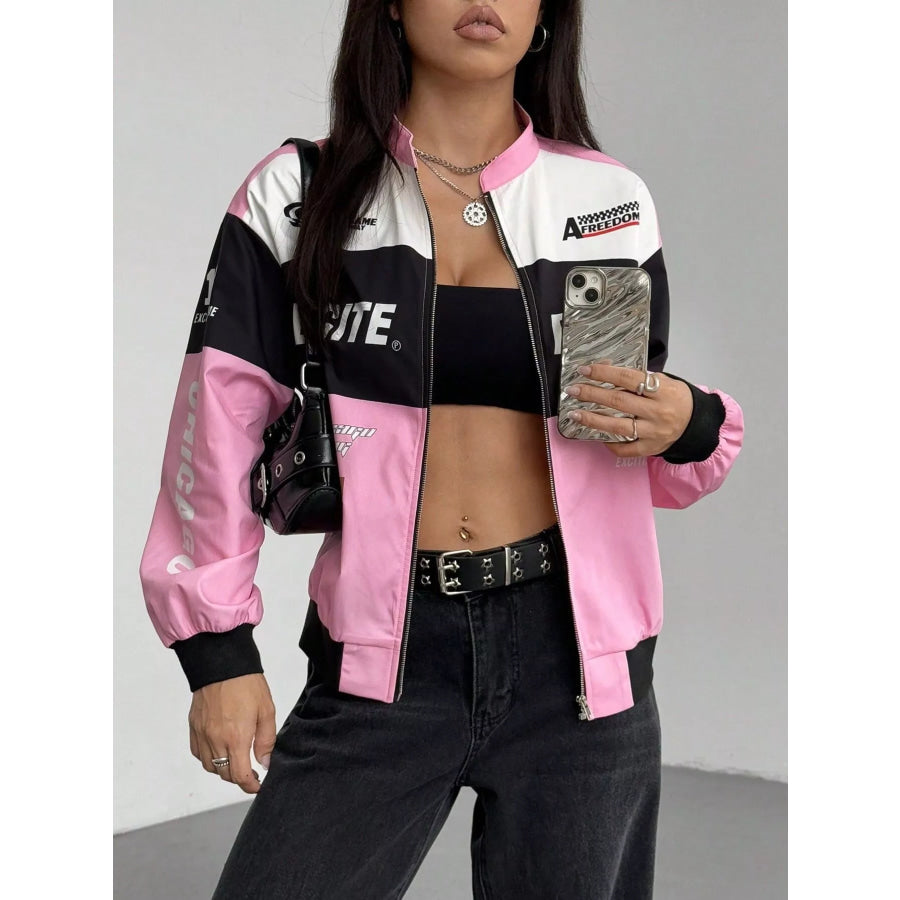 Letter Print Zip Up Jacket Apparel and Accessories