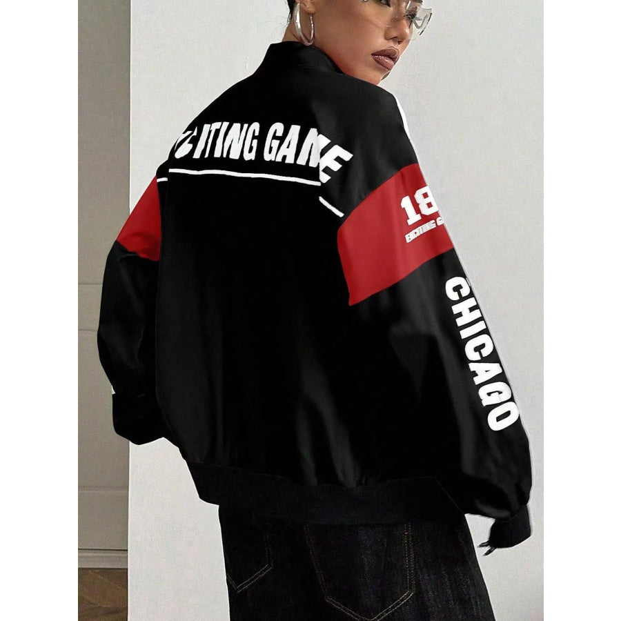 Letter Print Zip Up Jacket Apparel and Accessories