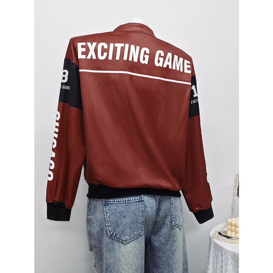 Letter Print Zip Up Jacket Apparel and Accessories