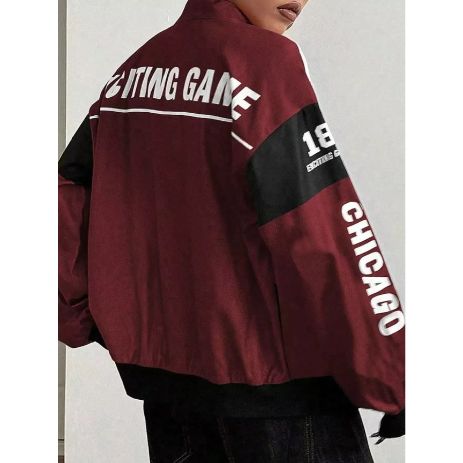 Letter Print Zip Up Jacket Apparel and Accessories