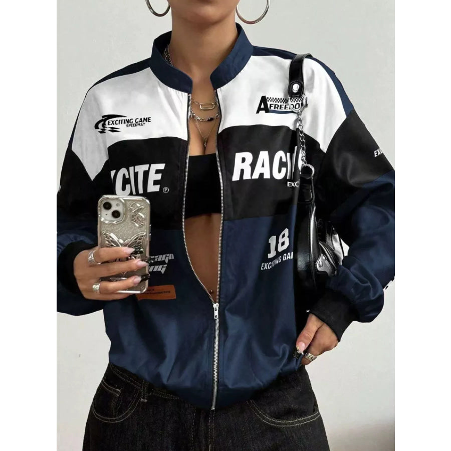 Letter Print Zip Up Jacket Apparel and Accessories