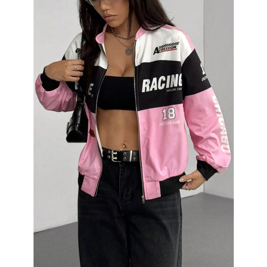 Letter Print Zip Up Jacket Apparel and Accessories