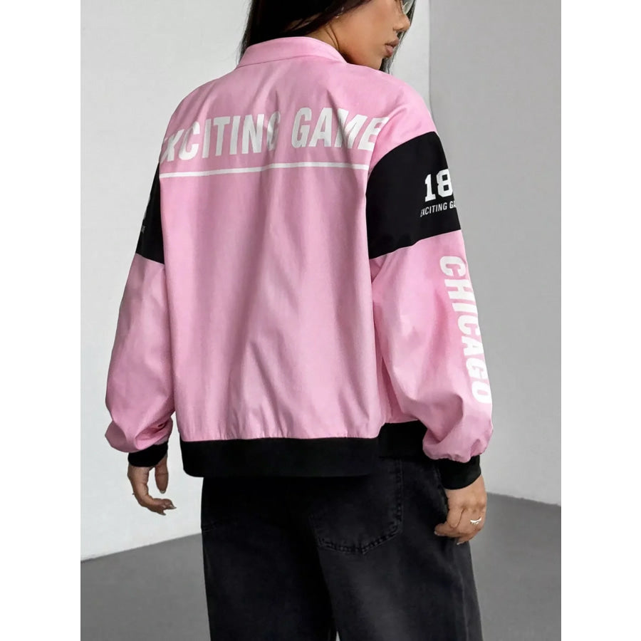 Letter Print Zip Up Jacket Apparel and Accessories