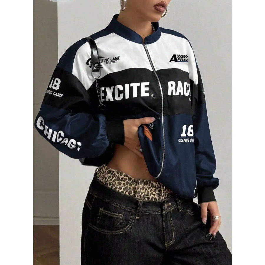 Letter Print Zip Up Jacket Apparel and Accessories