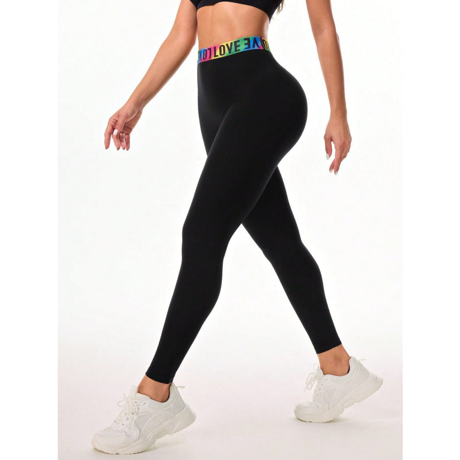 Letter Printed High Waist Active Leggings Apparel and Accessories