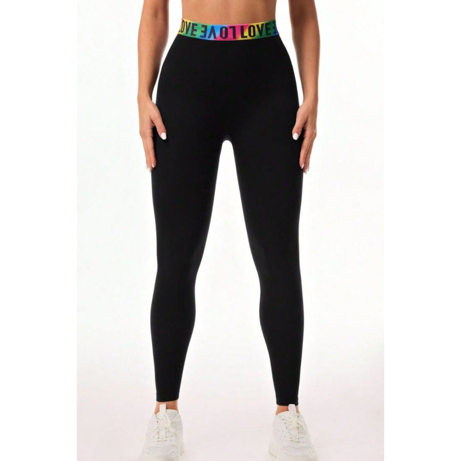 Letter Printed High Waist Active Leggings Apparel and Accessories