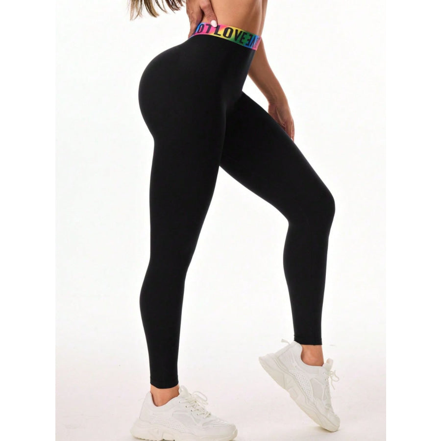 Letter Printed High Waist Active Leggings Apparel and Accessories