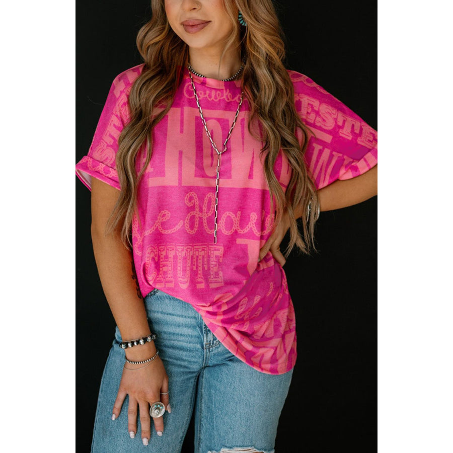 Letter Printed Round Neck Short Sleeve T-Shirt Apparel and Accessories