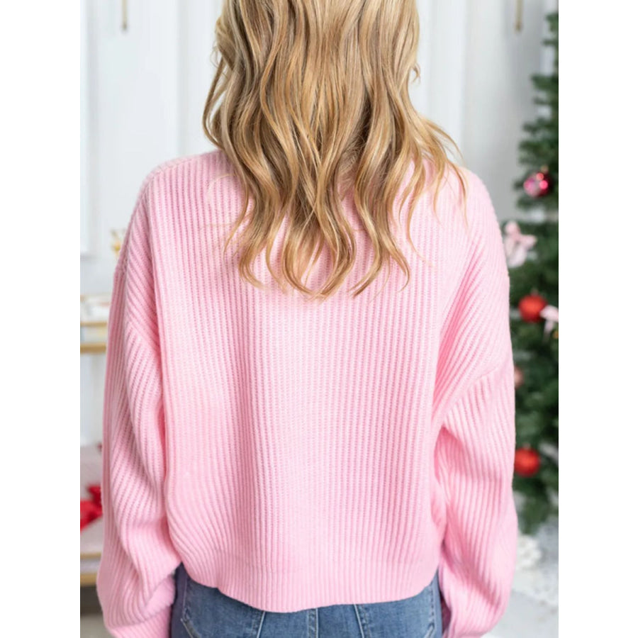 Letter Round Neck Long Sleeve Sweater Apparel and Accessories