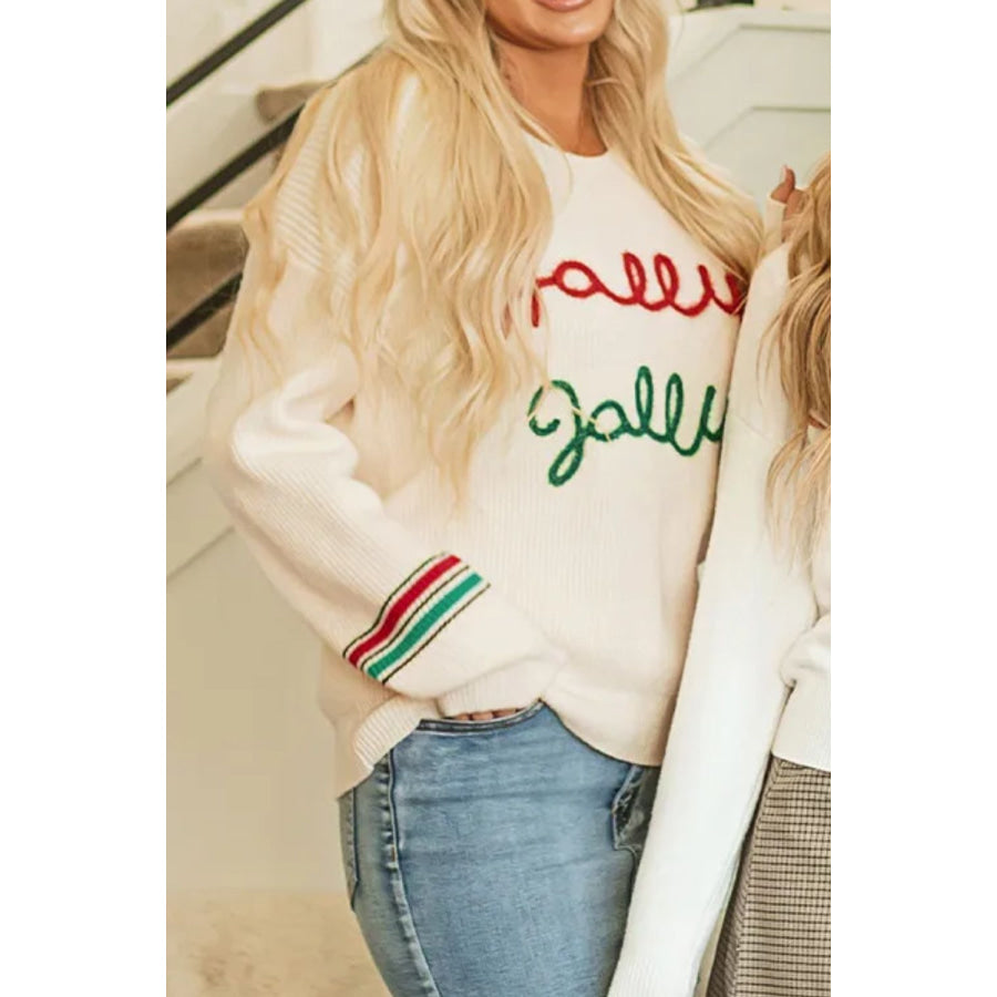 Letter Round Neck Long Sleeve Sweater Apparel and Accessories