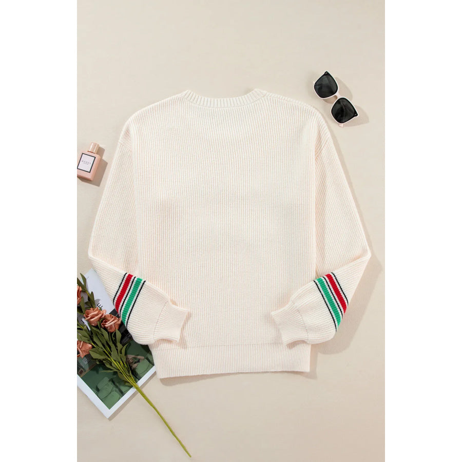 Letter Round Neck Long Sleeve Sweater Apparel and Accessories