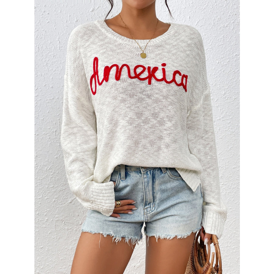 Letter Round Neck Long Sleeve Sweater Apparel and Accessories