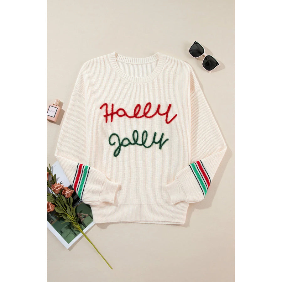 Letter Round Neck Long Sleeve Sweater Apparel and Accessories