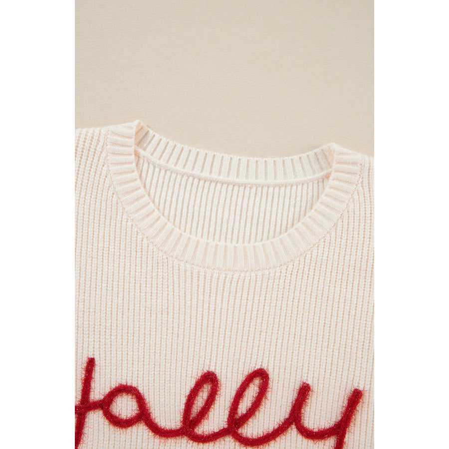 Letter Round Neck Long Sleeve Sweater Apparel and Accessories