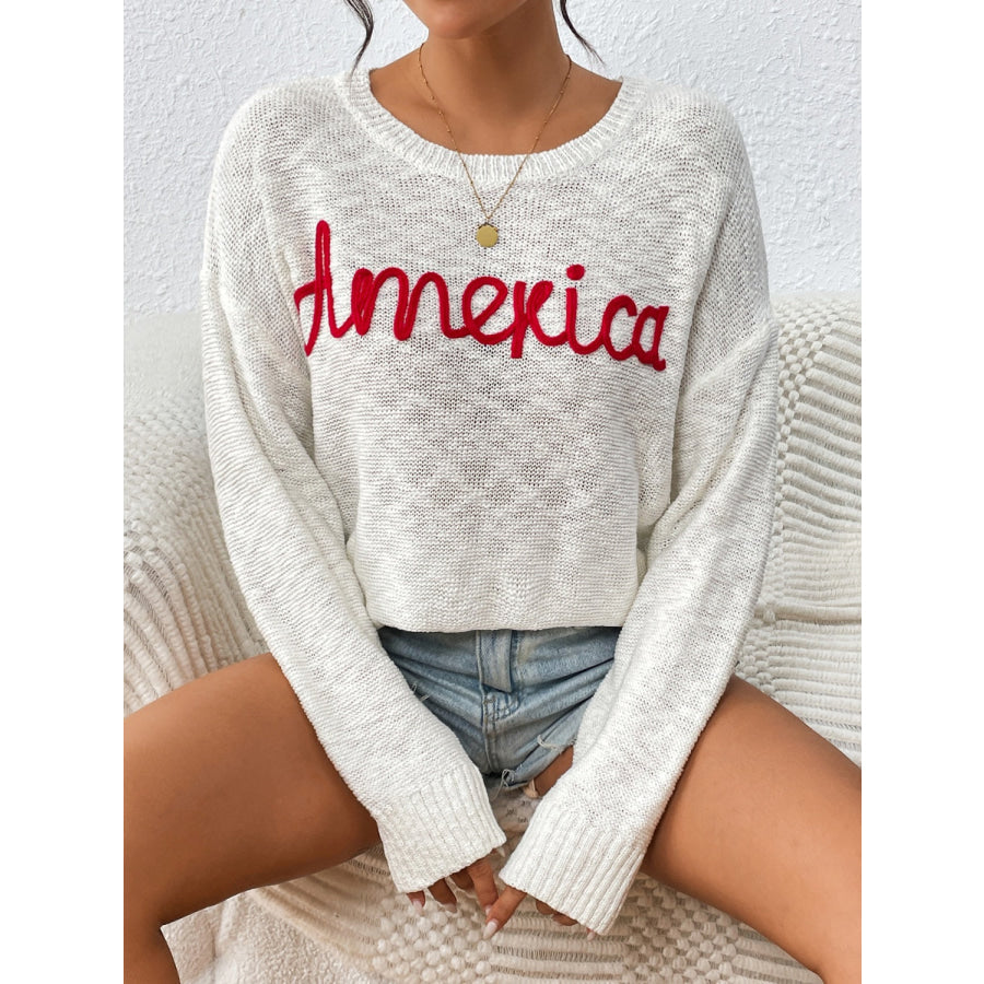 Letter Round Neck Long Sleeve Sweater Apparel and Accessories