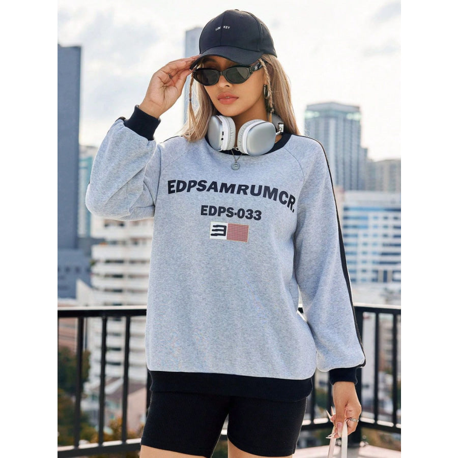 Letter Round Neck Long Sleeve Sweatshirt Apparel and Accessories