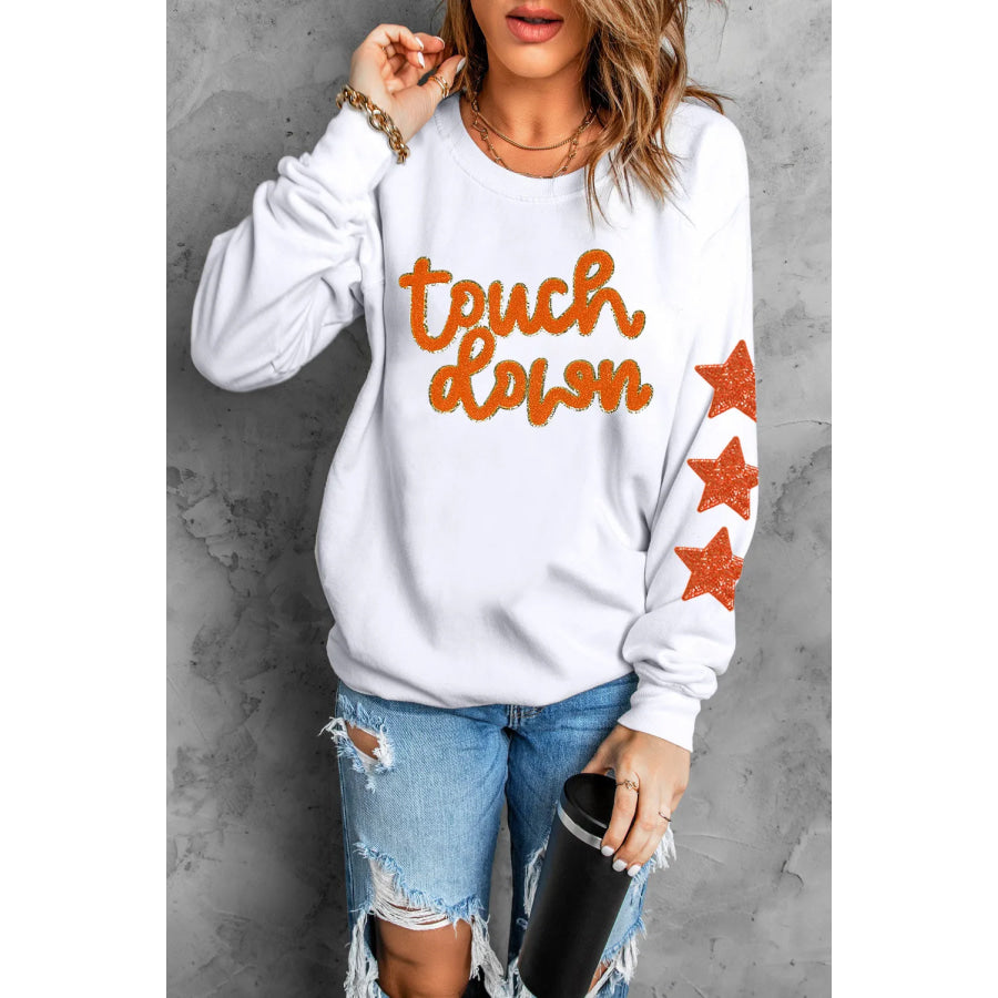 Letter &amp; Star Round Neck Long Sleeve Sweatshirt Apparel and Accessories