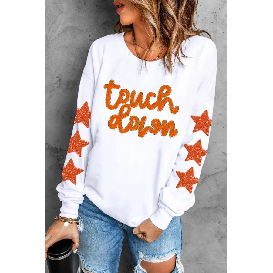 Letter &amp; Star Round Neck Long Sleeve Sweatshirt White / S Apparel and Accessories