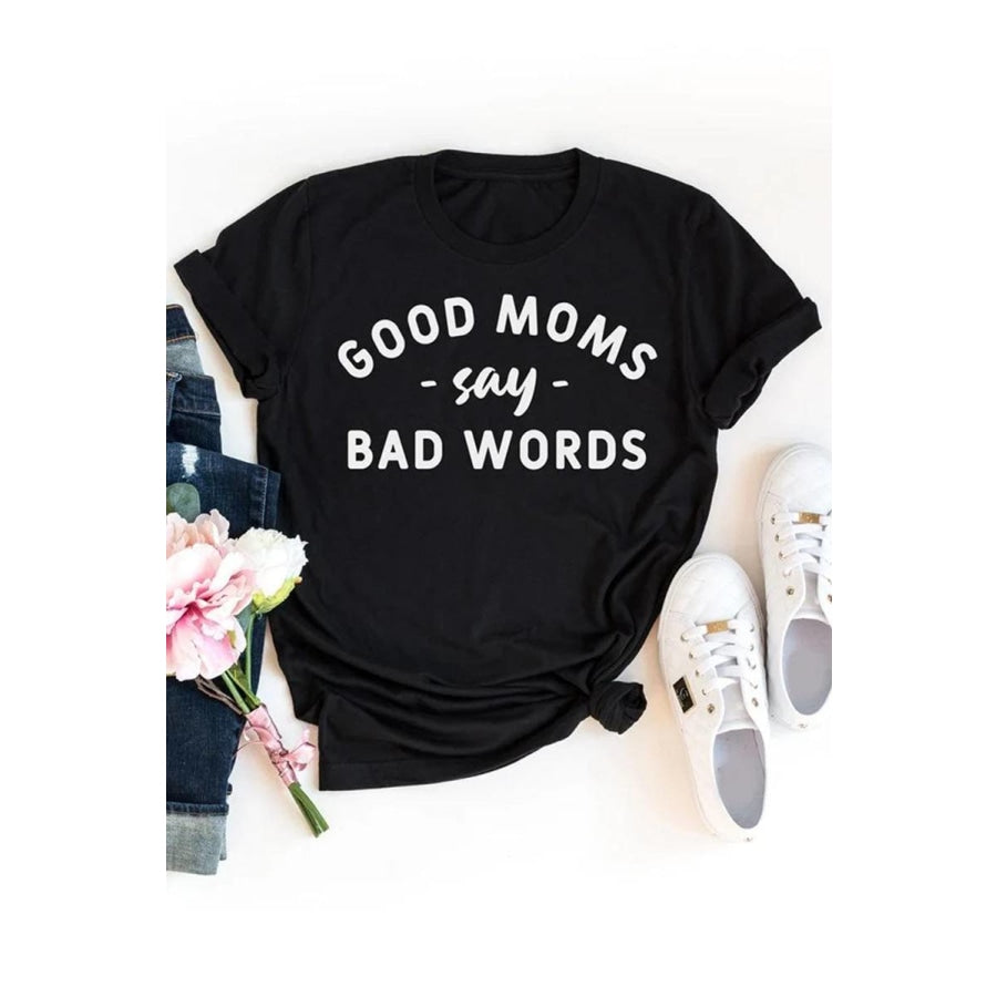 Letters Print Crew Neck Short Sleeve T Shirt Black / S T-shirts