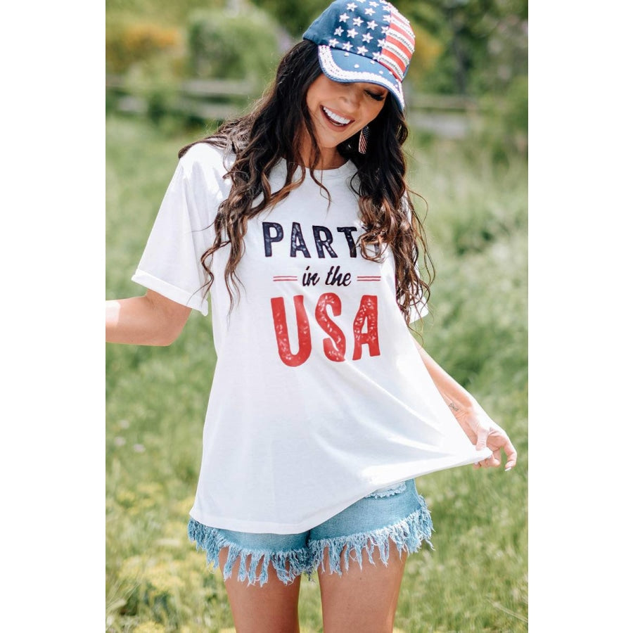 Letters Print Crew Neck Short Sleeve T Shirt T-shirts