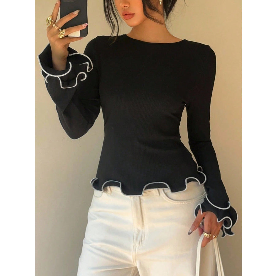 Lettuce Hem Tie Back Long Sleeve T-Shirt Apparel and Accessories