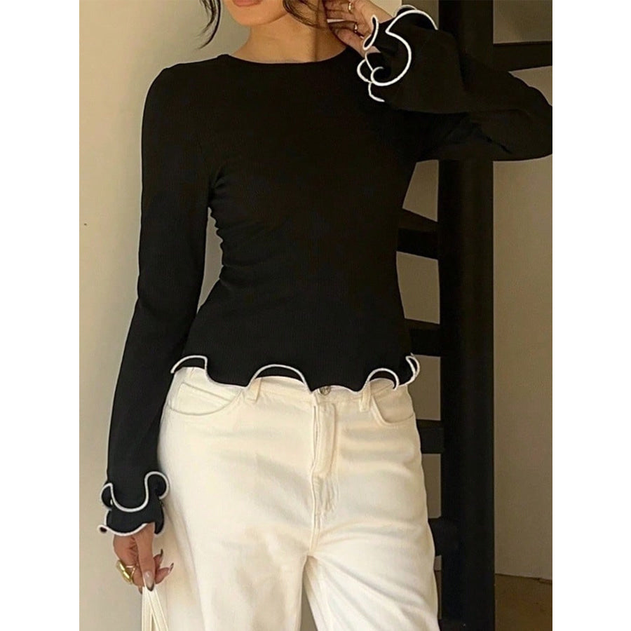 Lettuce Hem Tie Back Long Sleeve T-Shirt Apparel and Accessories