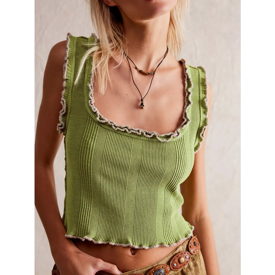 Lettuce Trim Square Neck Tank Avocado Green / S Apparel and Accessories