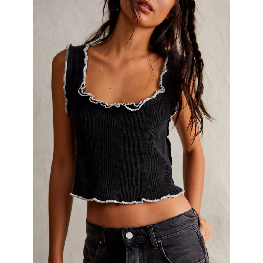 Lettuce Trim Square Neck Tank Black / S Apparel and Accessories