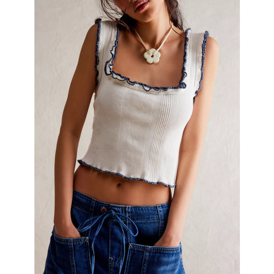Lettuce Trim Square Neck Tank White / S Apparel and Accessories