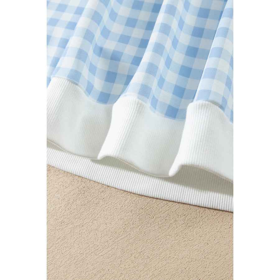 Light Blue Casual Plus Size Plaid Sweatshirt Size/Plus Sweatshirts & Hoodies