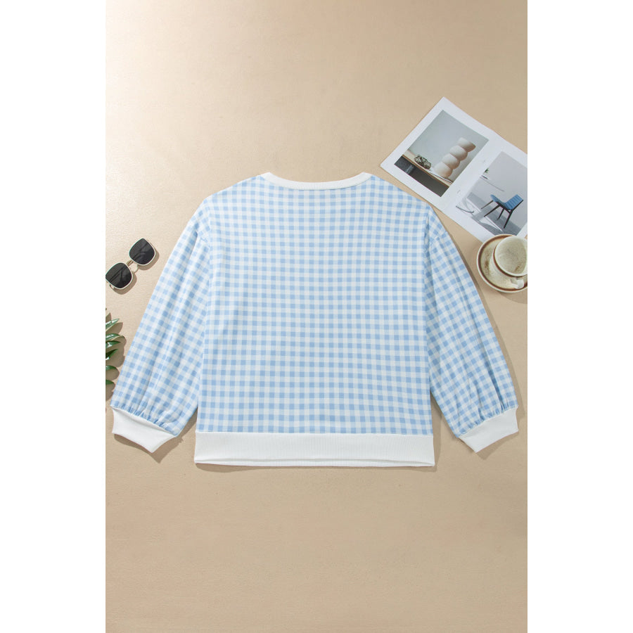 Light Blue Casual Plus Size Plaid Sweatshirt Size/Plus Sweatshirts & Hoodies