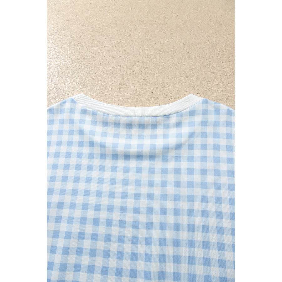 Light Blue Casual Plus Size Plaid Sweatshirt Size/Plus Sweatshirts & Hoodies