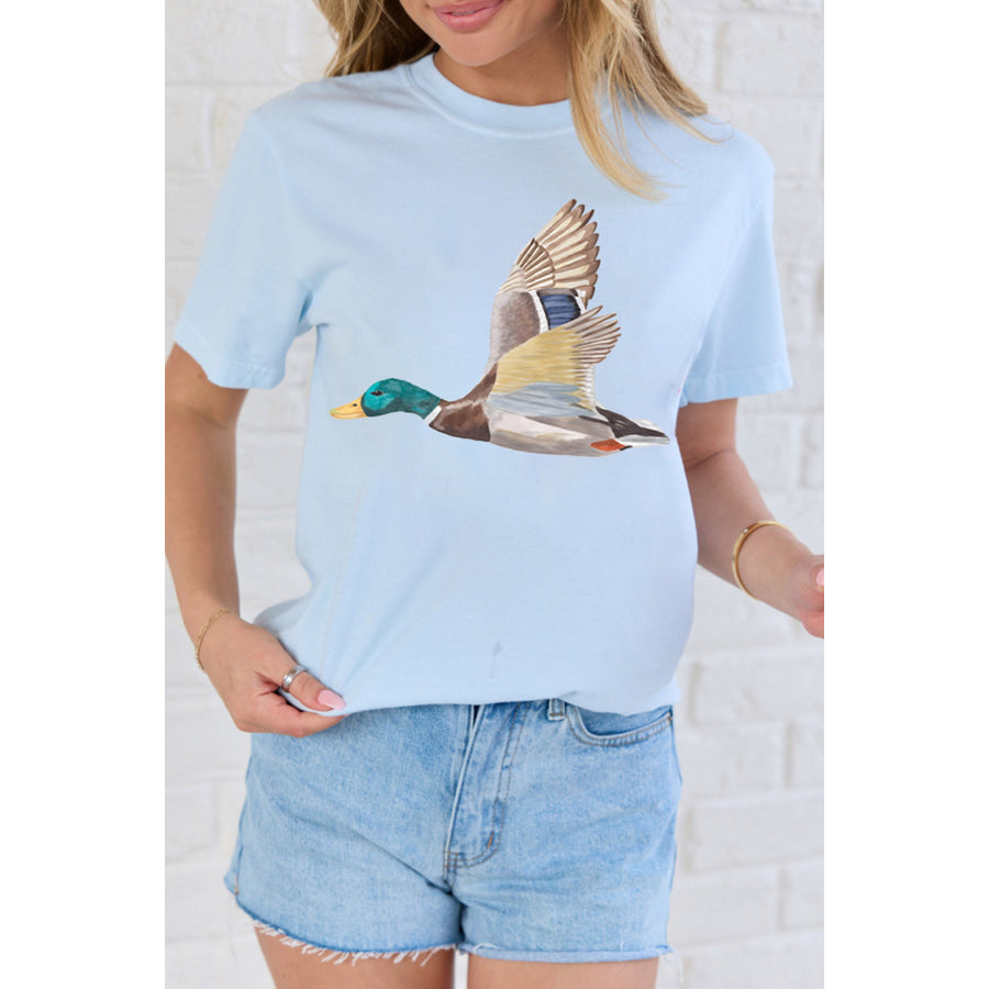 Light Blue Flying Mallard Print Western Graphic Tee Graphic/Graphic Tees