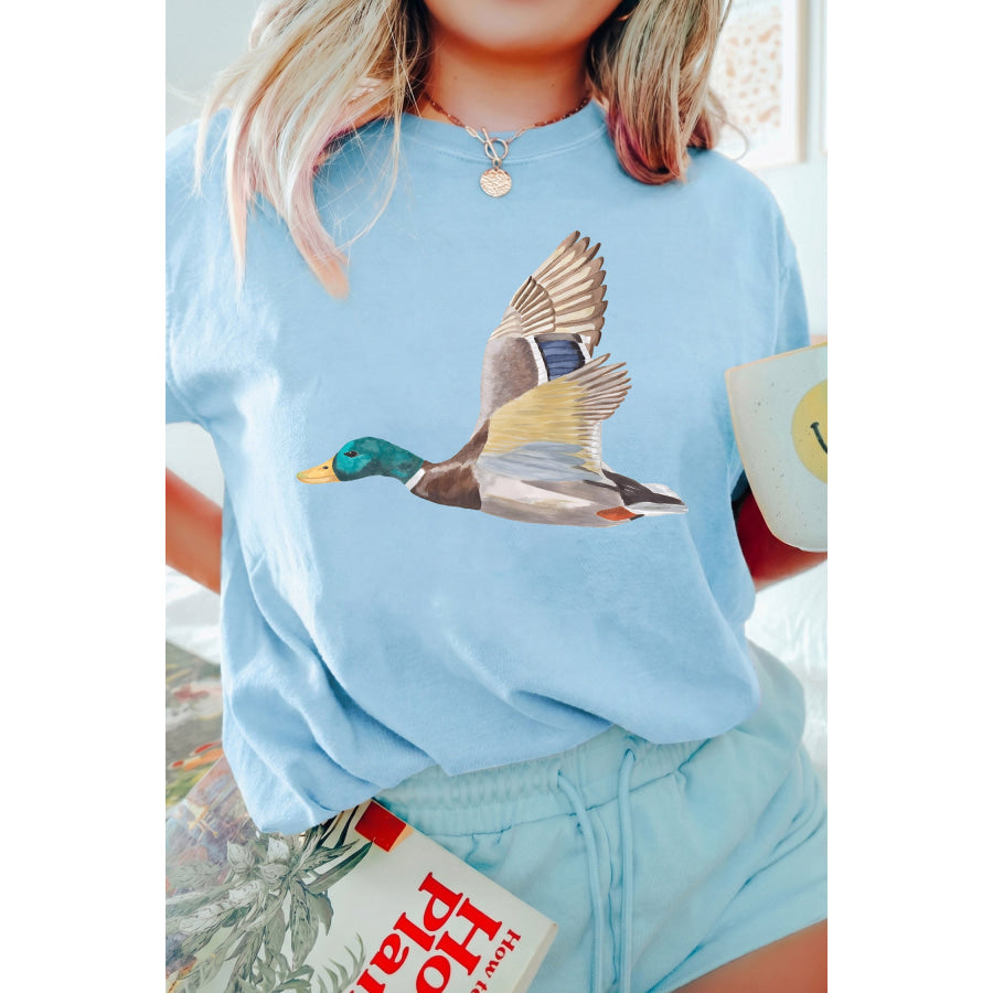 Light Blue Flying Mallard Print Western Graphic Tee Graphic/Graphic Tees