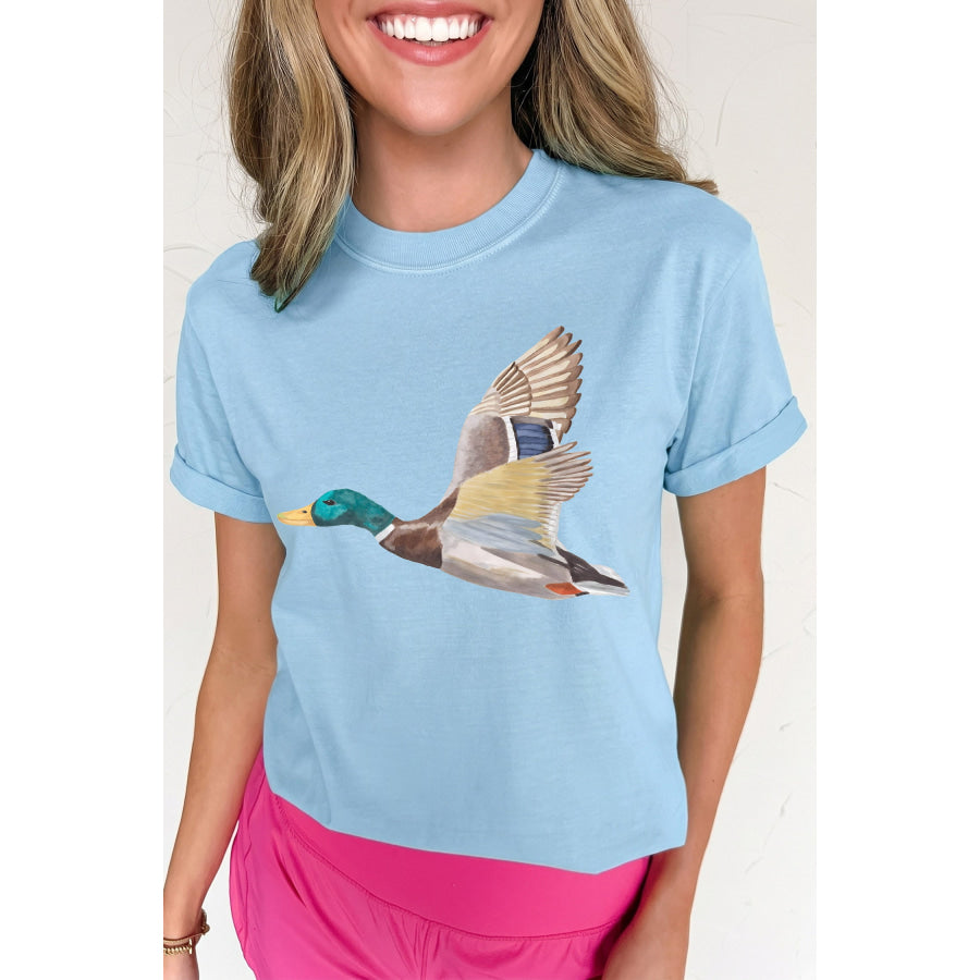 Light Blue Flying Mallard Print Western Graphic Tee Graphic/Graphic Tees