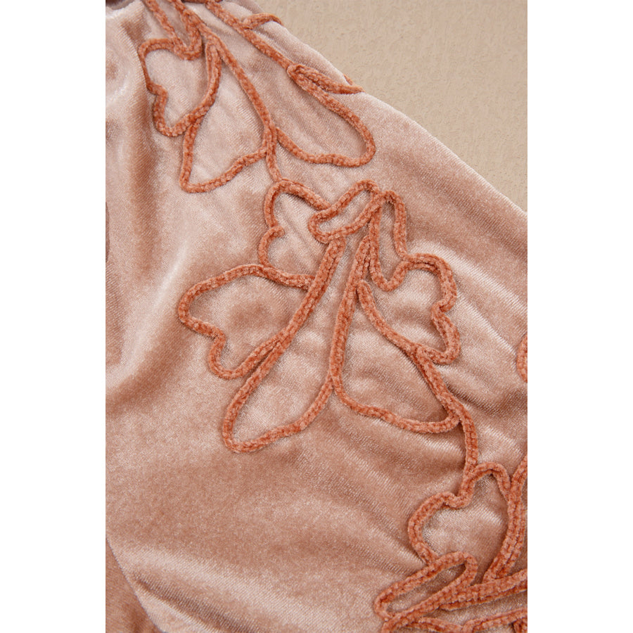 Light French Beige Embroidered Sleeve Velvet Mini Shift Dress Dresses/Mini Dresses