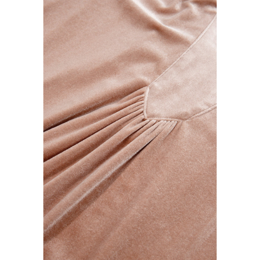 Light French Beige Embroidered Sleeve Velvet Mini Shift Dress Dresses/Mini Dresses