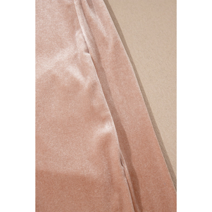 Light French Beige Embroidered Sleeve Velvet Mini Shift Dress Dresses/Mini Dresses