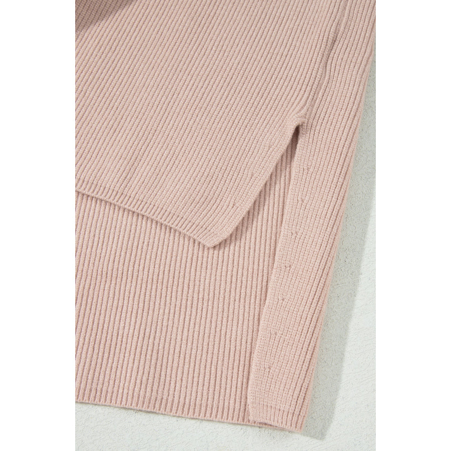 Light French Beige Sleeveless High Neck Knit Split Hem Shift Silhouette Wool Sweater Vest Sweaters & Cardigans/Sweater Vests